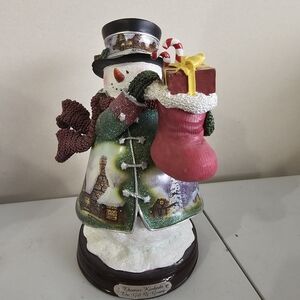 Thomas Kinkade Snowman Figurine with Gift and Stocking